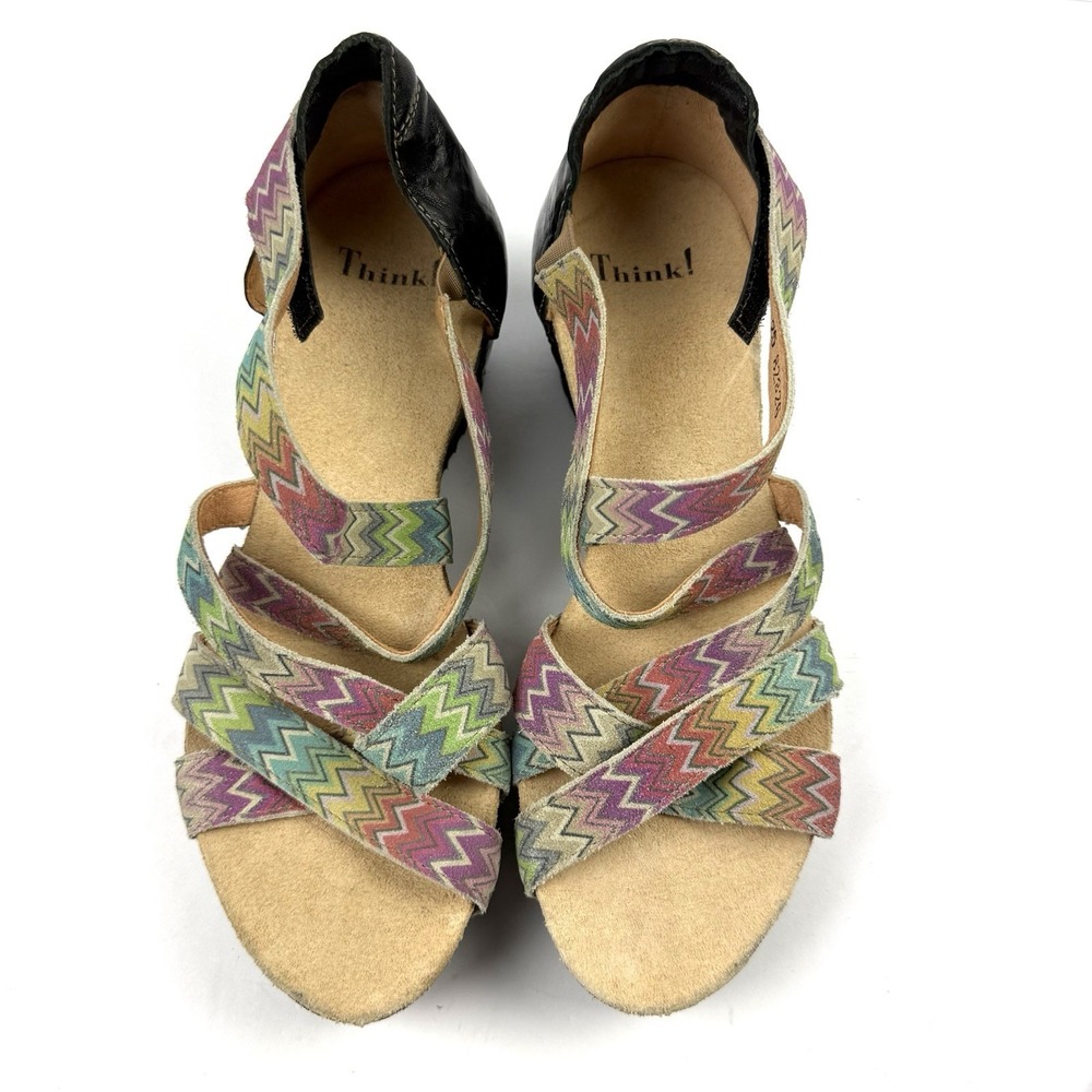 Think Zilli Sandals 39 Rainbow Leather‎ Wedge Whimsical Shoes Womens US 9